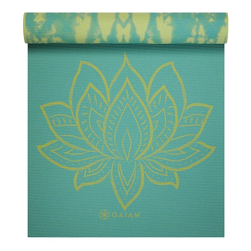 Gaiam 6mm Reversible Turquoise Lotus Premium Yoga & Workout Mat