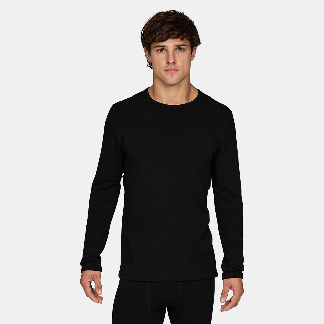 LeBent Men's Merino Heavyweight Grid Fleece Base Layer Crew Top